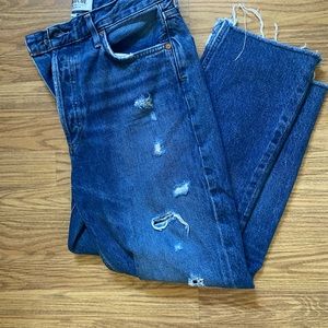 Agolde dark denim ripped jeans! Riley high rise straight crop